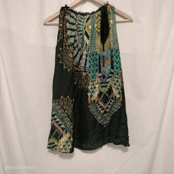 Alex + Alex size Medium Sleeveless Tank Top Blouse Silk Tie Key hole neck - Picture 4 of 8